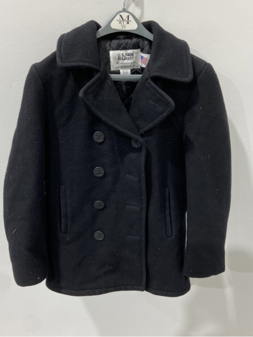 U.S. 740N Pea Jacket Mens Small Wool Blend Quilted Navy Coat vintage by Schott